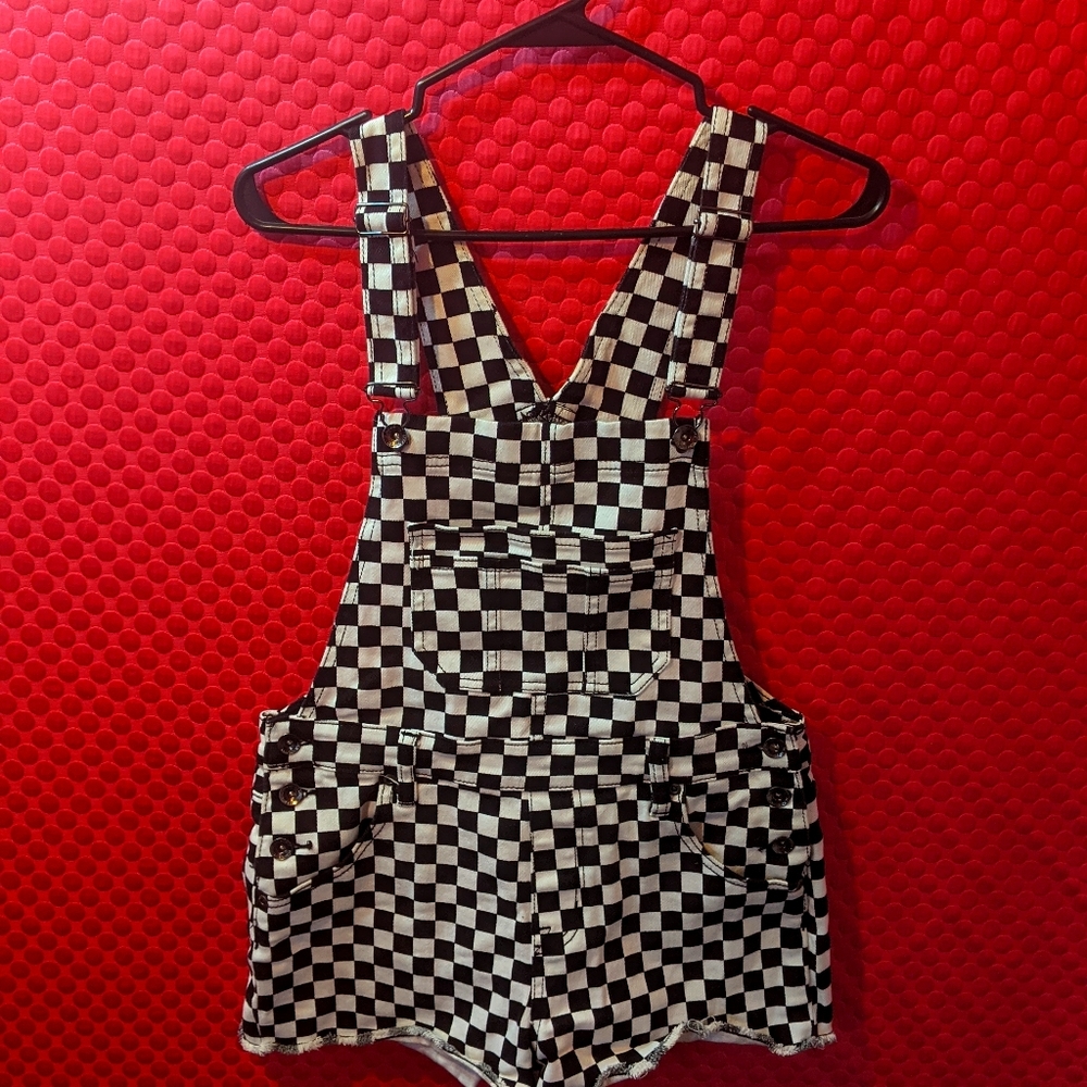 Blackheart black and white checkered overall short